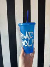 Load image into Gallery viewer, Blue Glitter Cup with White Bad Wolf