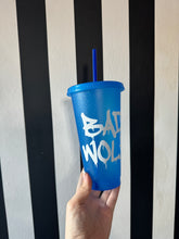 Load image into Gallery viewer, Blue Glitter Cup with White Bad Wolf