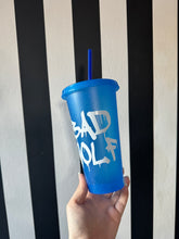 Load image into Gallery viewer, Blue Glitter Cup with White Bad Wolf