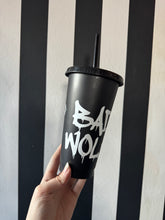 Load image into Gallery viewer, Black Cup with White Bad Wolf