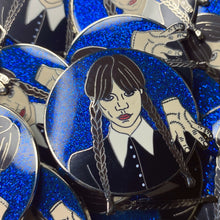 Load image into Gallery viewer, Wednesday Hard Enamel Glitter Pin
