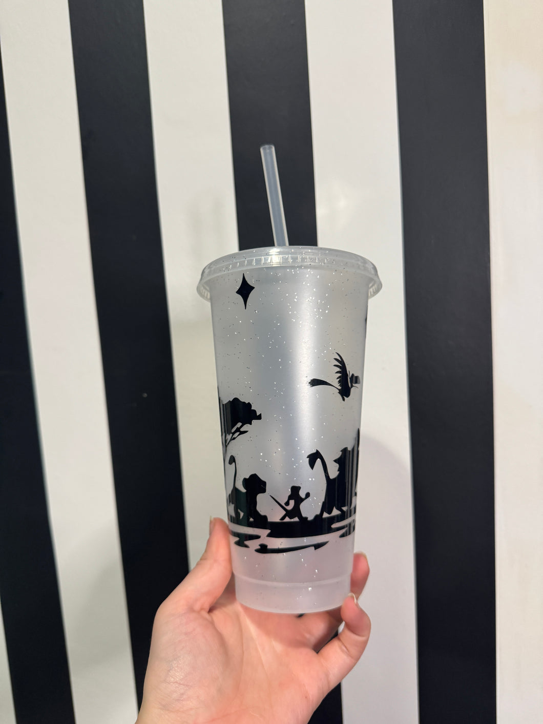 Clear Glitter Cup with Black Lion King