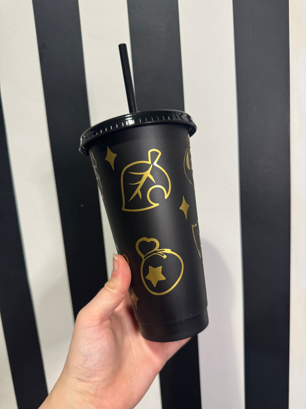 Black Cup with Gold Animal Crossing