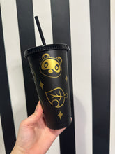 Load image into Gallery viewer, Black Cup with Gold Animal Crossing
