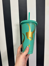 Load image into Gallery viewer, Green Cup with Gold Loki
