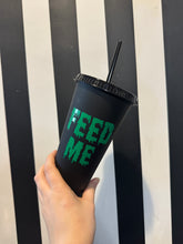 Load image into Gallery viewer, Black Cup with Green Feed Me
