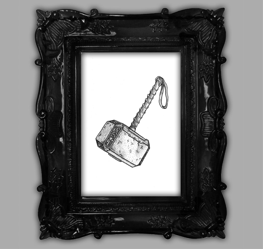 Mjolnir Hammer Dotwork Illustration Art Print